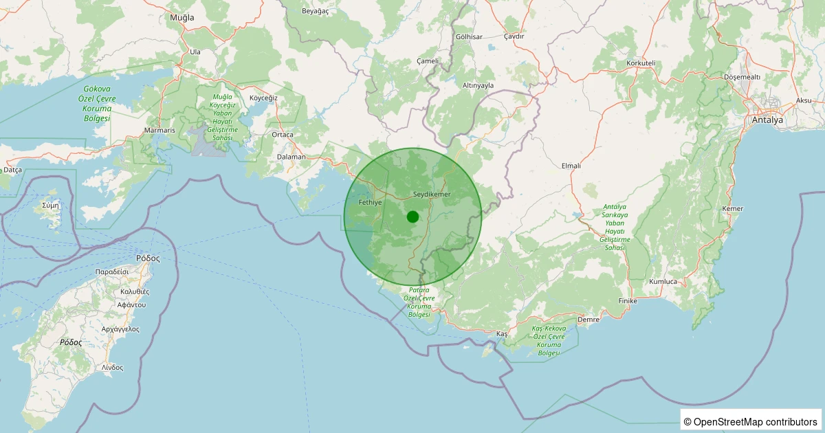 30 Kasım 2025 saat 13:14 - Fethiye - Gökben - 1.90ml depreminin harita gösterimi