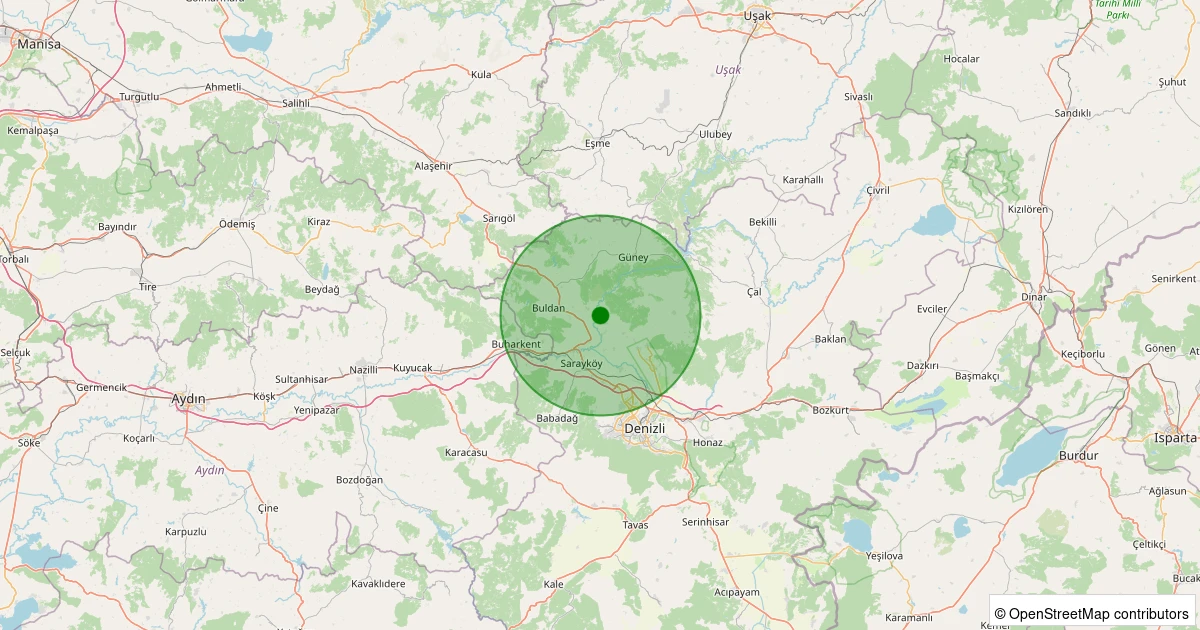 30 Kasım 2025 saat 14:43 - Buldan - Yenicekent - 0.90ML depreminin harita gösterimi