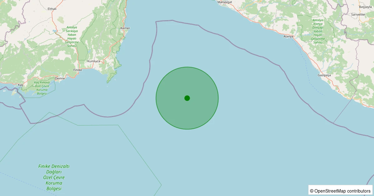 30 Kasım 2025 saat 14:35 - Akdeniz - [65.67 km] Kumluca (Antalya) - 1.80ML depreminin harita gösterimi