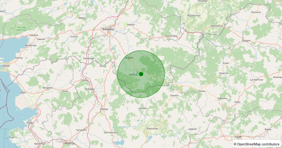 30 Kasım 2025 saat 15:00 - Sındırgı - Danaçayır - 1.60ml depreminin harita gösterimi