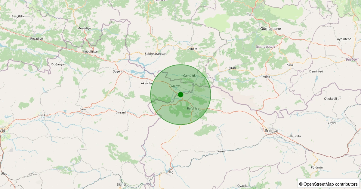 30 Kasım 2025 saat 15:35 - Refahiye - Kanlıtaş Köyü - 2.00ML depreminin harita gösterimi