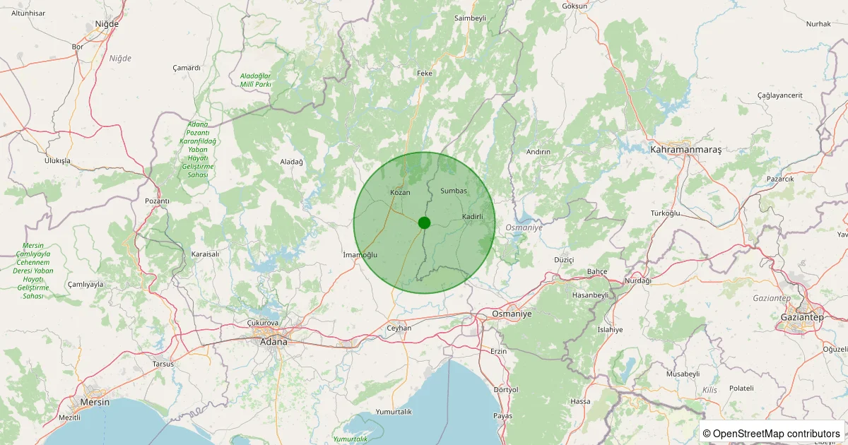 12 Ekim 2025 saat 21:24 - Kozan - Faydalı - 1.30ml depreminin harita gösterimi