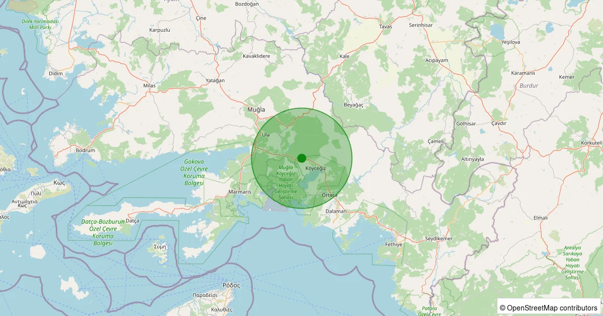 12 Ekim 2025 saat 21:48 - Köyceğiz - Toparlar - 1.50ml depreminin harita gösterimi