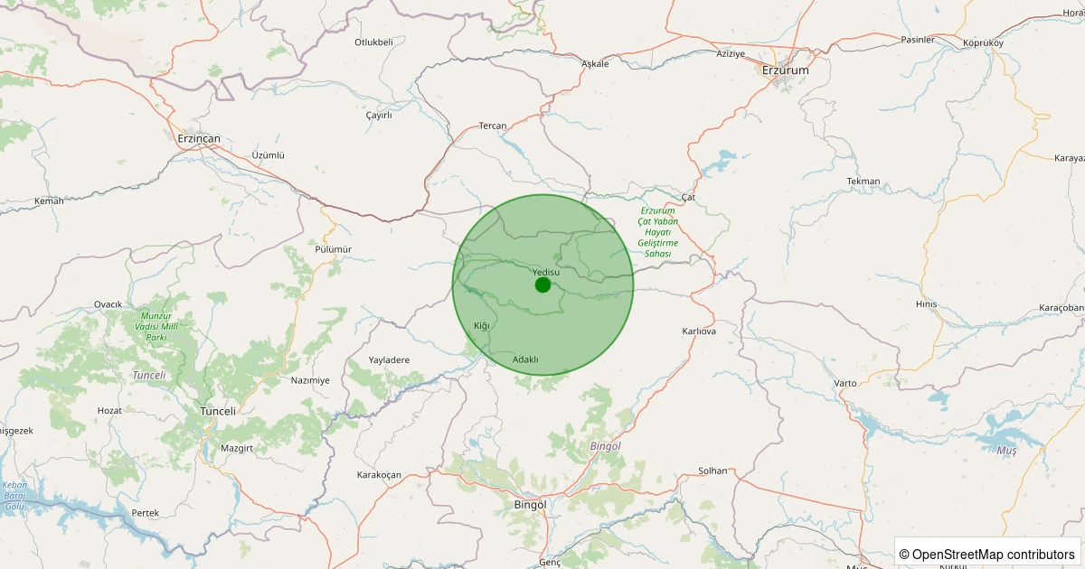 30 Kasım 2025 saat 18:33 - Yedisu - Şenköy Köyü - 1.60ml depreminin harita gösterimi