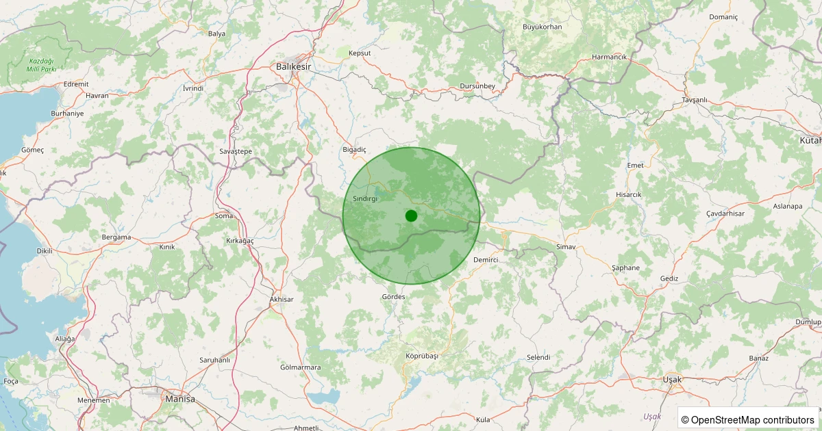 30 Kasım 2025 saat 18:29 - Sındırgı - Çıkrıkçı - 1.50ml depreminin harita gösterimi
