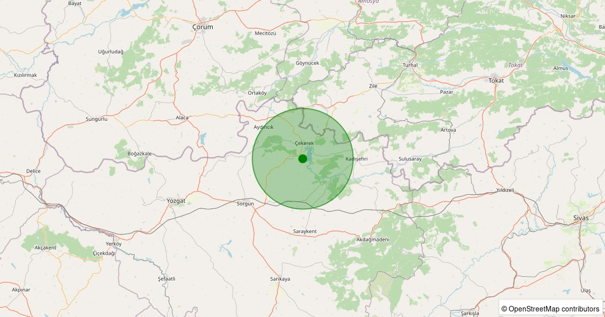 30 Kasım 2025 saat 19:27 - Çekerek - Hamzalı Köyü - 2.30ML depreminin harita gösterimi