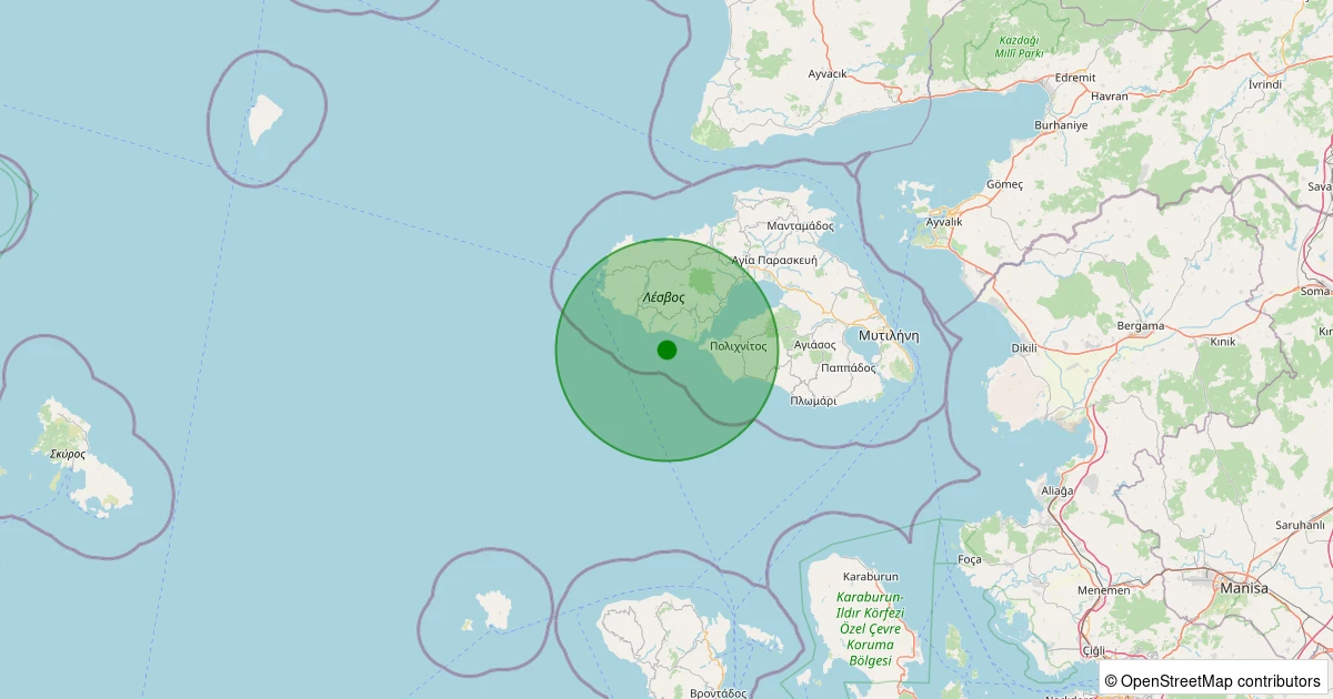 30 Kasım 2025 saat 19:38 - MIDILLI - 2.70ml depreminin harita gösterimi