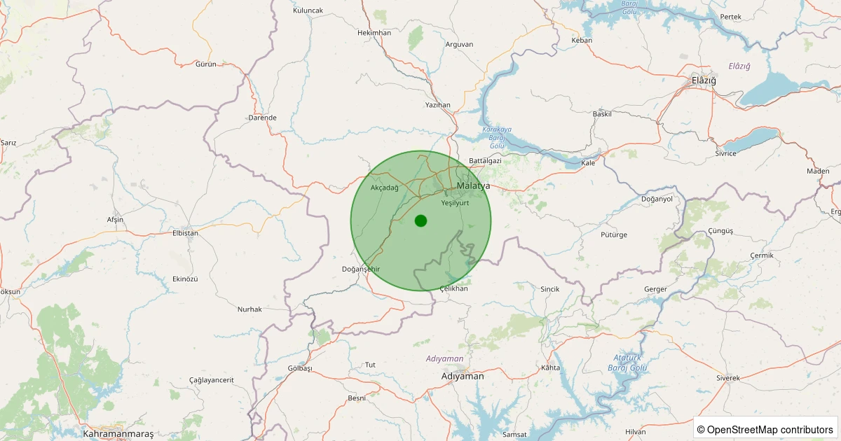 30 Kasım 2025 saat 19:52 - Yeşilyurt - Cafana - 1.80ML depreminin harita gösterimi