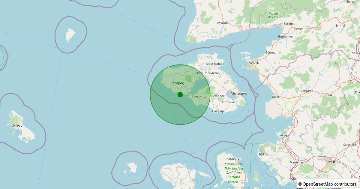 30 Kasım 2025 saat 19:38 - MIDILLI - 1.80ml depreminin harita gösterimi
