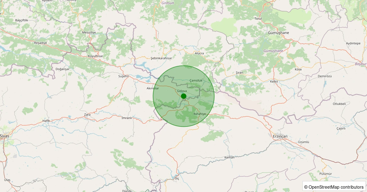 30 Kasım 2025 saat 21:02 - Gölova - Günalan Köyü - 3.40ml depreminin harita gösterimi