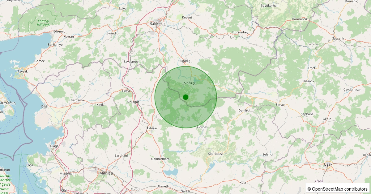 30 Kasım 2025 saat 20:58 - Sındırgı - Kınık - 1.30ML depreminin harita gösterimi