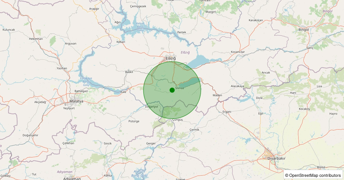 30 Kasım 2025 saat 20:10 - Sivrice - Kürk Köyü - 1.40ML depreminin harita gösterimi
