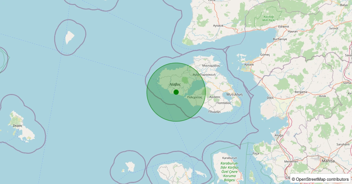 30 Kasım 2025 saat 20:19 - Ege Denizi, Midilli Adası (Lesvos) - [40.42 km] Ayvacık (Çanakkale) - 1.70ML depreminin harita gösterimi