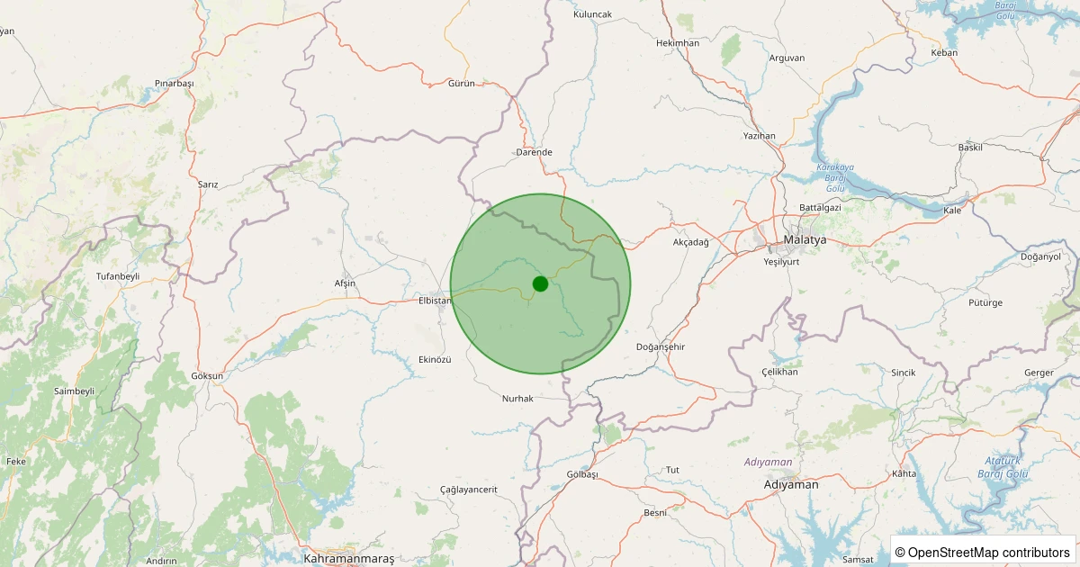 30 Kasım 2025 saat 21:07 - Elbistan - Kangal Köyü - 1.30ml depreminin harita gösterimi