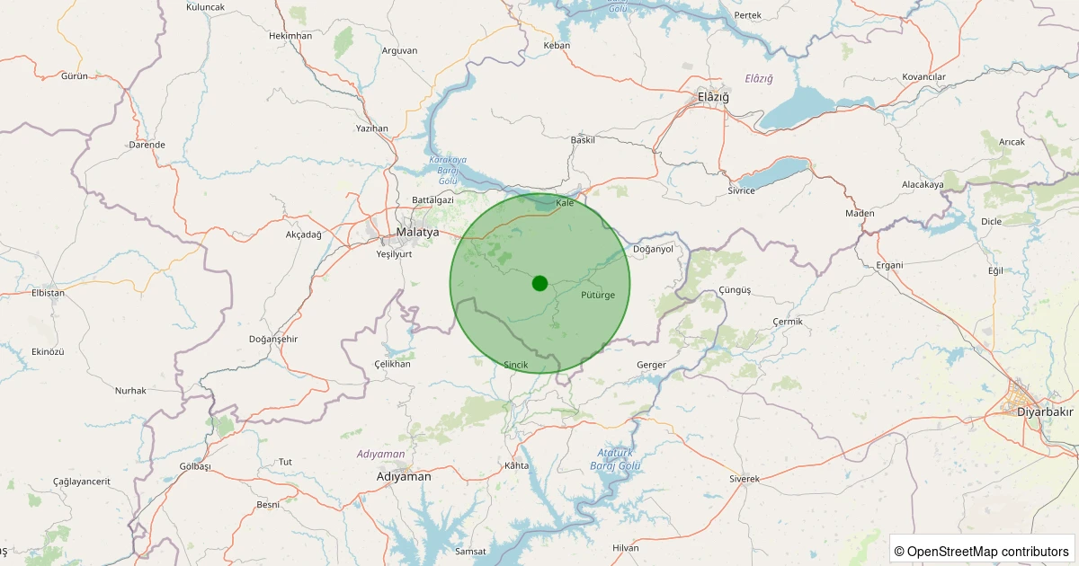 30 Kasım 2025 saat 21:27 - Pütürge - Kökpınar Köyü - 1.70ML depreminin harita gösterimi