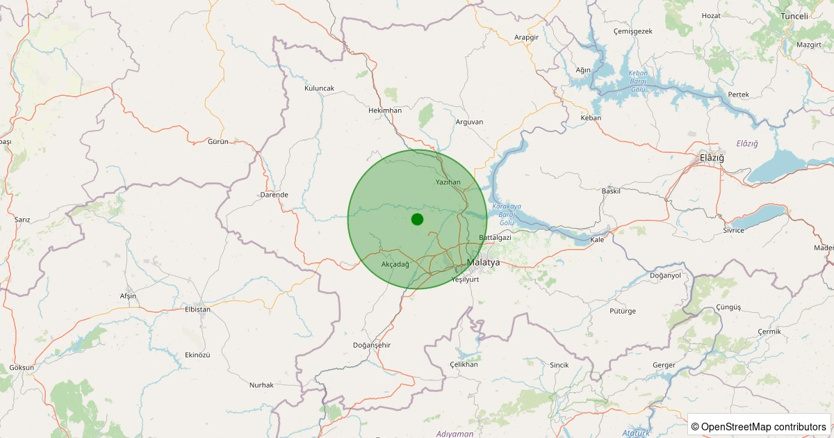 30 Kasım 2025 saat 21:16 - Akçadağ - Ilıcak - 1.00ML depreminin harita gösterimi