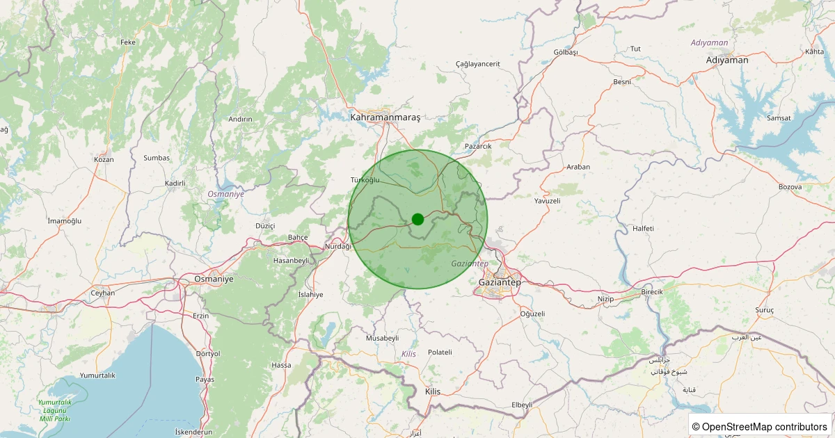 30 Kasım 2025 saat 21:44 - Pazarcık - Evri - 2.10ML depreminin harita gösterimi