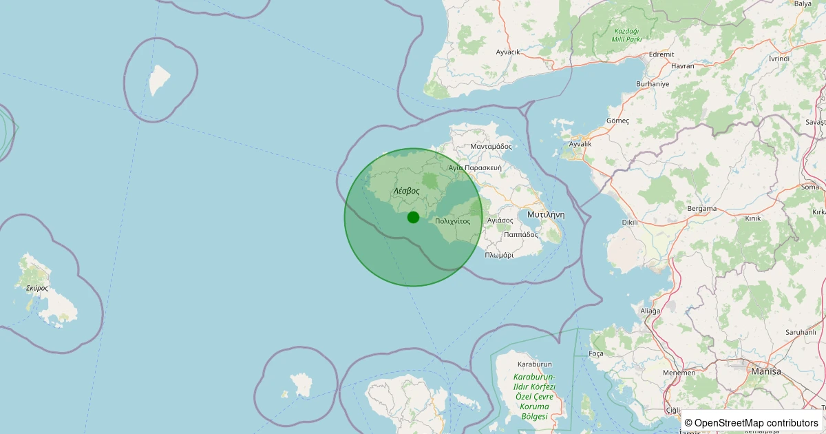 30 Kasım 2025 saat 22:11 - MIDILLI - 2.00ml depreminin harita gösterimi