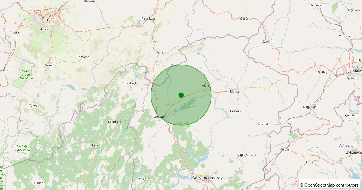 30 Kasım 2025 saat 22:22 - Göksun - 1.30ML depreminin harita gösterimi