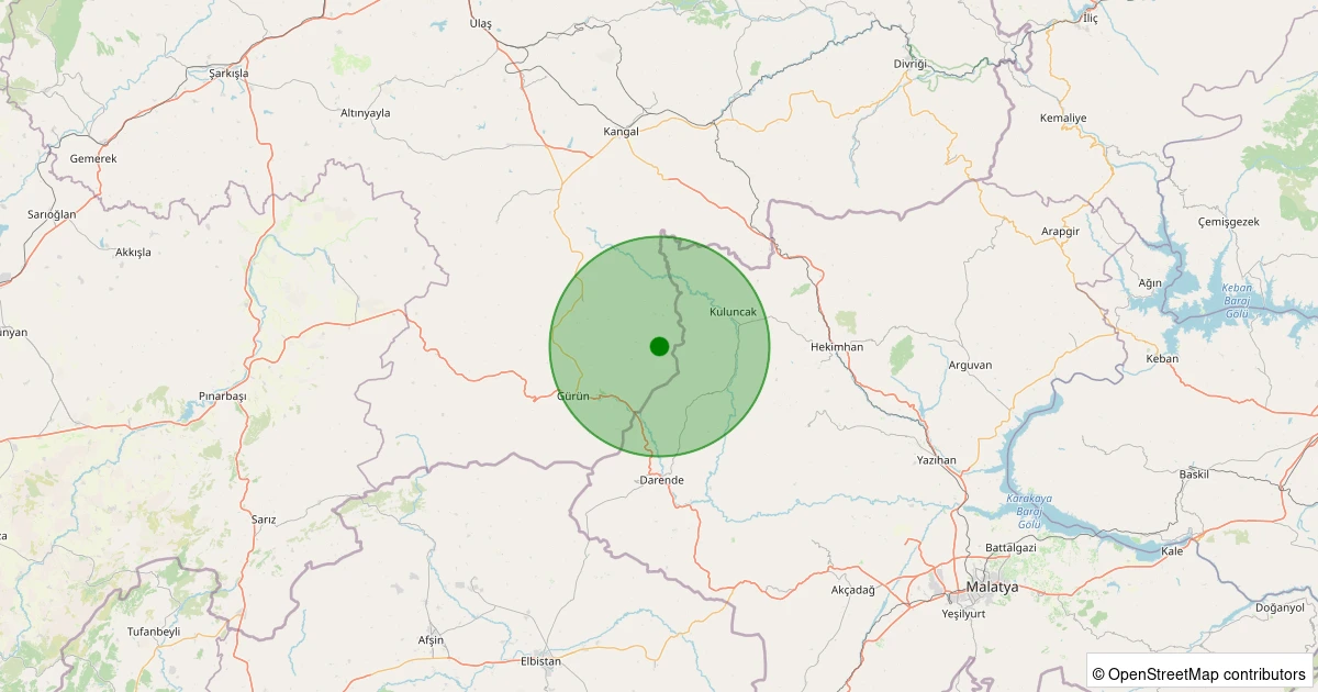 30 Kasım 2025 saat 23:36 - Gürün - Bağlıçay Köyü - 2.00ml depreminin harita gösterimi