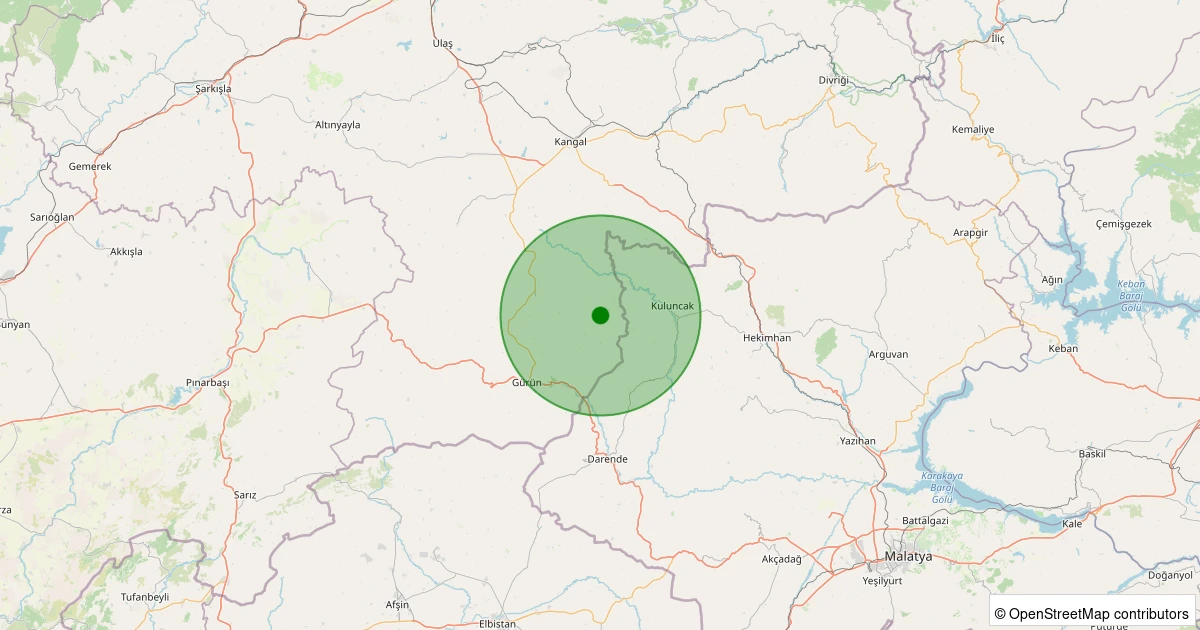30 Kasım 2025 saat 23:53 - Gürün - Eskihamal Köyü - 1.60ml depreminin harita gösterimi