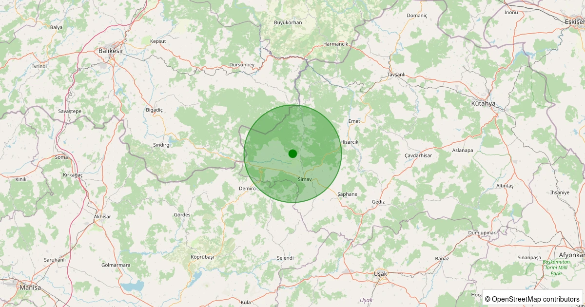 01 Aralık 2025 saat 00:10 - Simav - Güney/Cuma - 1.40ml depreminin harita gösterimi