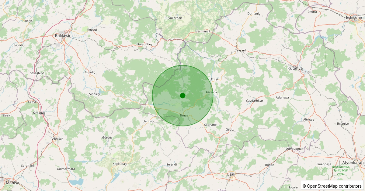 01 Aralık 2025 saat 00:06 - Simav - Yemişli Köyü - 1.20ml depreminin harita gösterimi