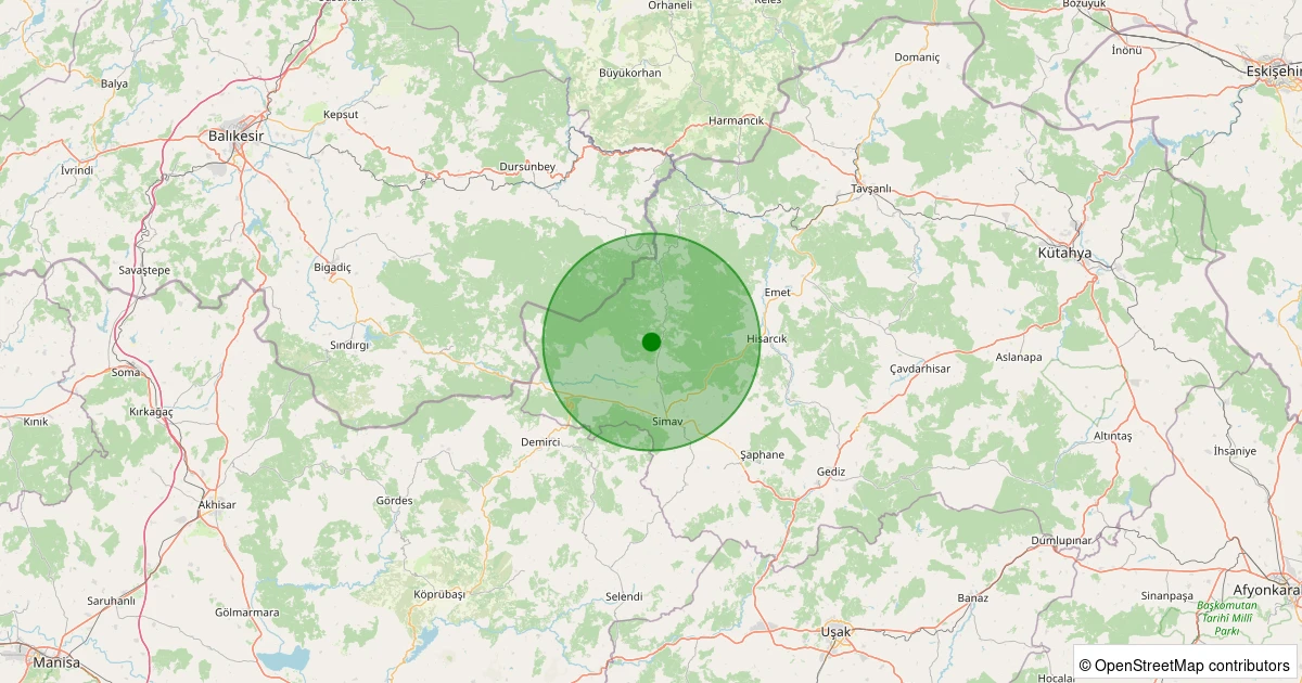 01 Aralık 2025 saat 00:01 - Simav - Yeniler Köyü - 1.20ml depreminin harita gösterimi