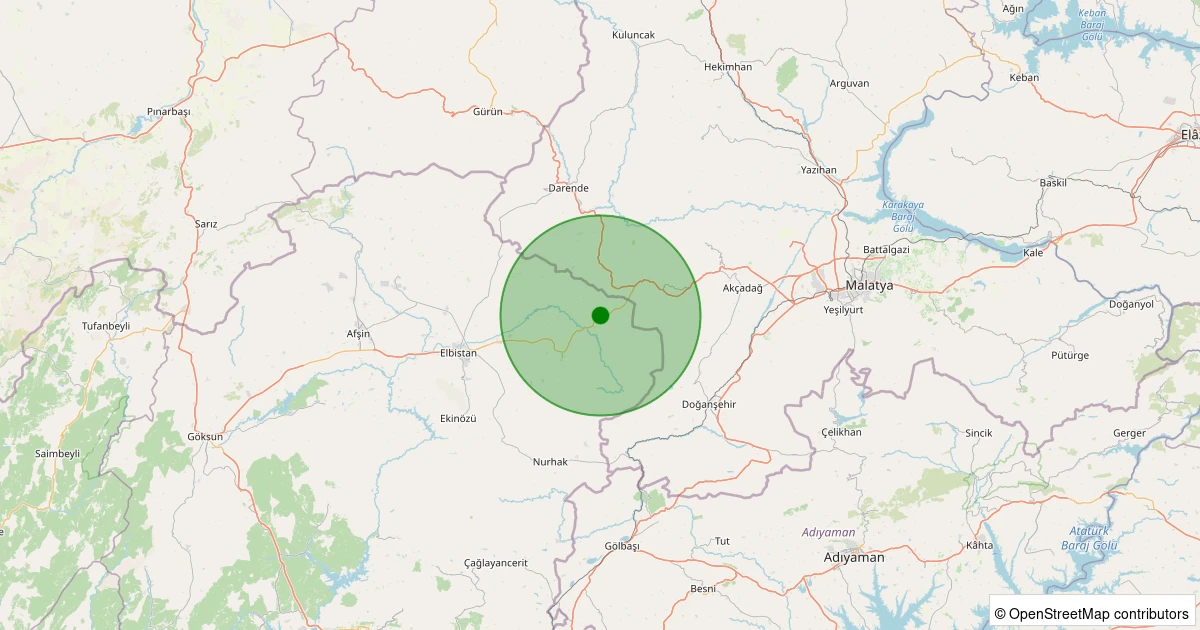 01 Aralık 2025 saat 00:10 - Elbistan - Sevdilli Köyü - 1.20ml depreminin harita gösterimi