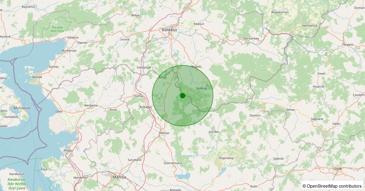 01 Aralık 2025 saat 00:19 - Akhisar - 1.30ML depreminin harita gösterimi