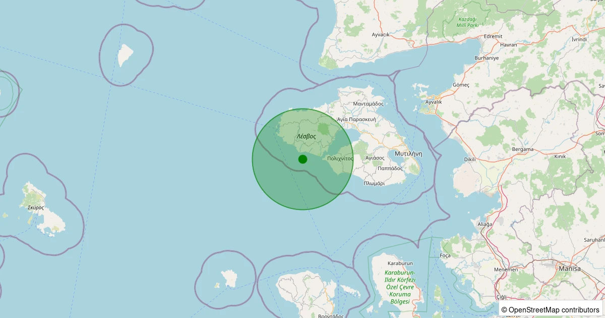 01 Aralık 2025 saat 01:24 - MIDILLI - 1.90ml depreminin harita gösterimi
