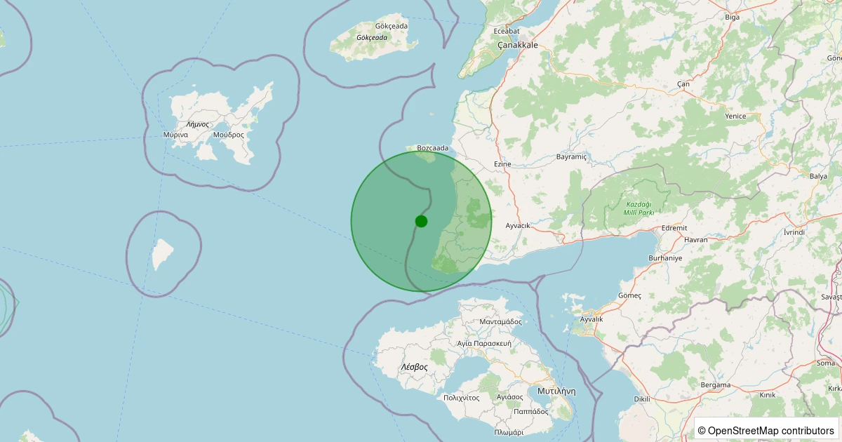 01 Aralık 2025 saat 00:58 - Ege Denizi - [12.10 km] Ayvacık (Çanakkale) - 2.00ML depreminin harita gösterimi