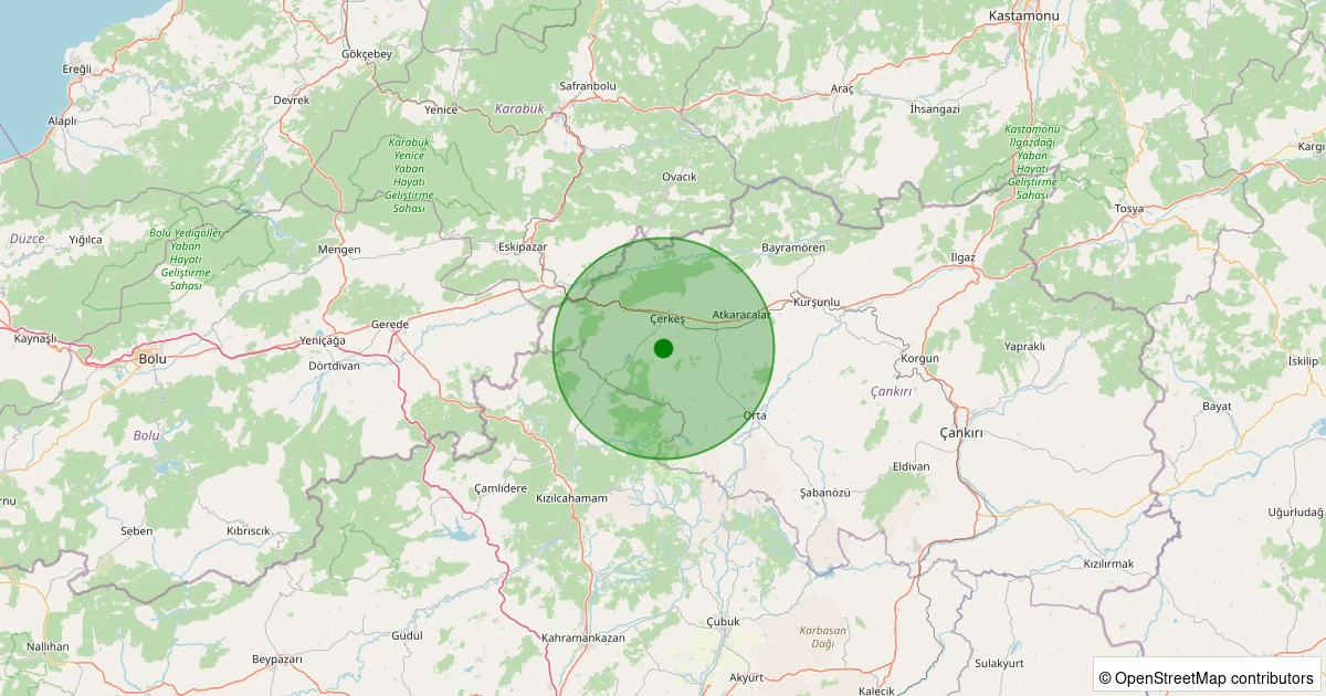 01 Aralık 2025 saat 01:23 - Çerkeş - Örenköy Köyü - 1.60ml depreminin harita gösterimi