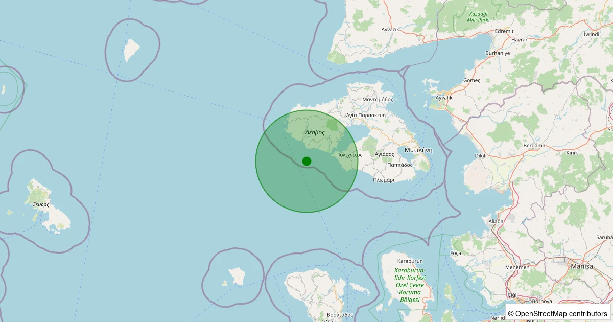 01 Aralık 2025 saat 01:33 - Ege Denizi - [48.27 km] Ayvacık (Çanakkale) - 1.60ML depreminin harita gösterimi