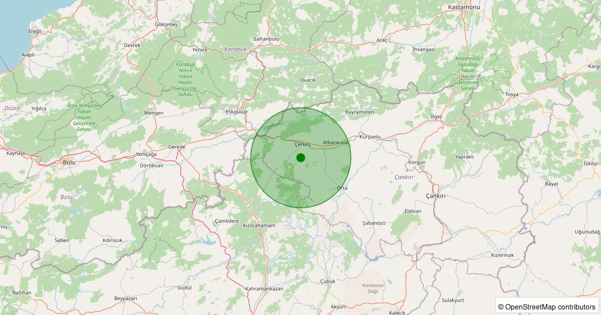 01 Aralık 2025 saat 01:23 - Çerkeş - Örenköy Köyü - 1.50ML depreminin harita gösterimi