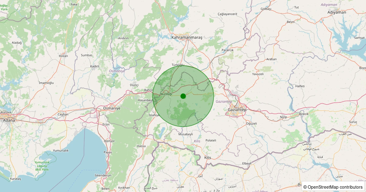 01 Aralık 2025 saat 03:11 - Nurdağı - Hisar - 2.00ML depreminin harita gösterimi