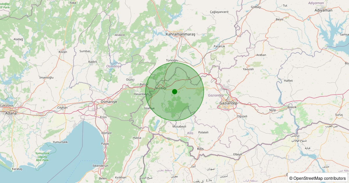 01 Aralık 2025 saat 03:11 - Nurdağı - Hisar - 1.90ml depreminin harita gösterimi
