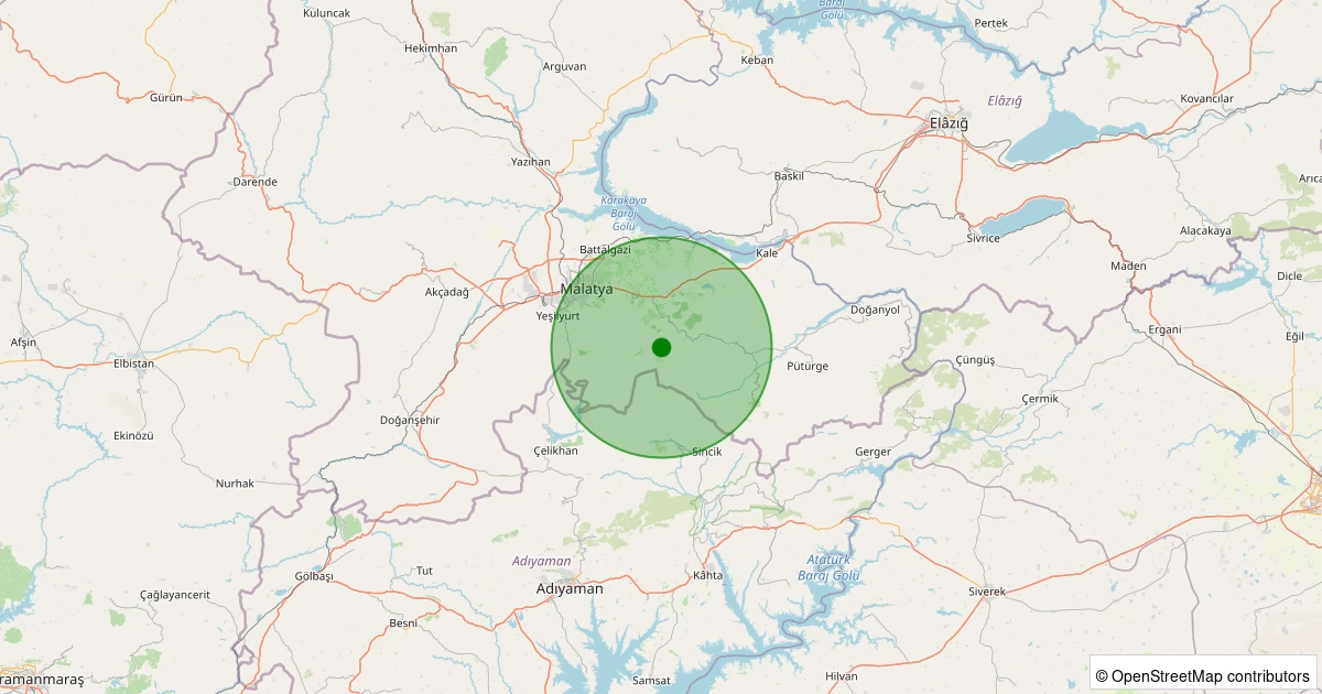 01 Aralık 2025 saat 05:31 - Battalgazi - Gülümuşağı Köyü - 0.90ML depreminin harita gösterimi