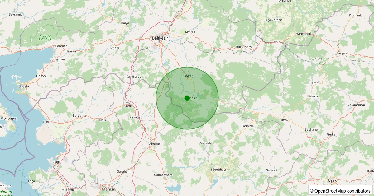 01 Aralık 2025 saat 07:08 - Sındırgı - İbiller - 0.80ML depreminin harita gösterimi
