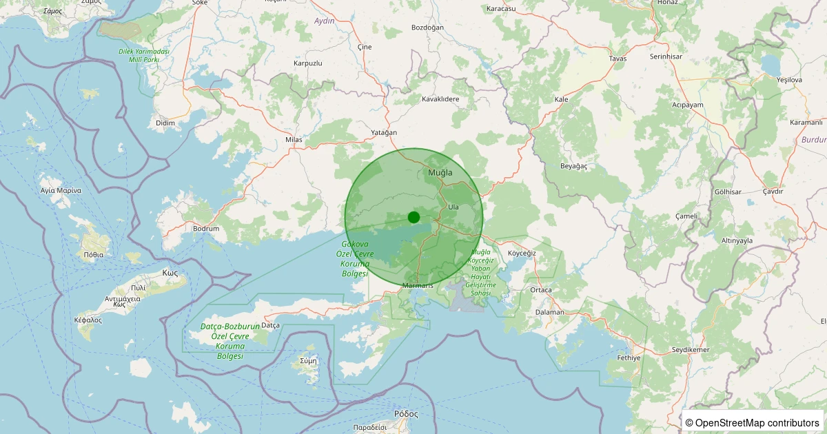 01 Aralık 2025 saat 07:33 - Menteşe - Kuyucak - 1.30ML depreminin harita gösterimi