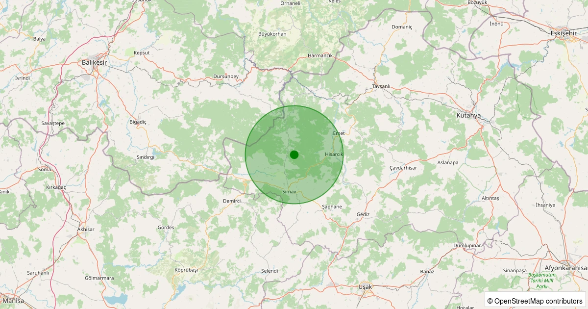01 Aralık 2025 saat 07:46 - Simav - Maden Köyü - 1.30ML depreminin harita gösterimi