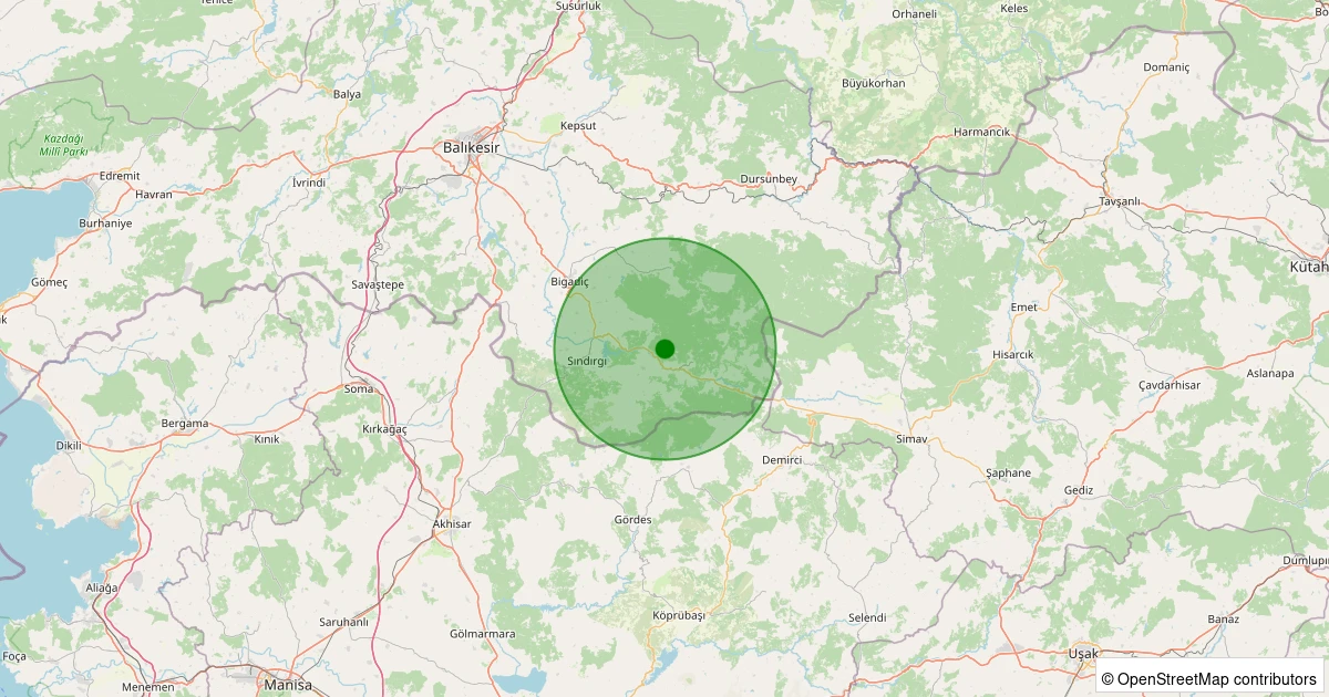 01 Aralık 2025 saat 10:08 - Sındırgı - Kıranköy - 1.80ml depreminin harita gösterimi