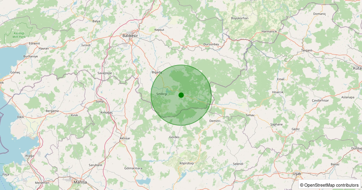 01 Aralık 2025 saat 10:08 - Sındırgı - Osmanlar - 2.00ML depreminin harita gösterimi