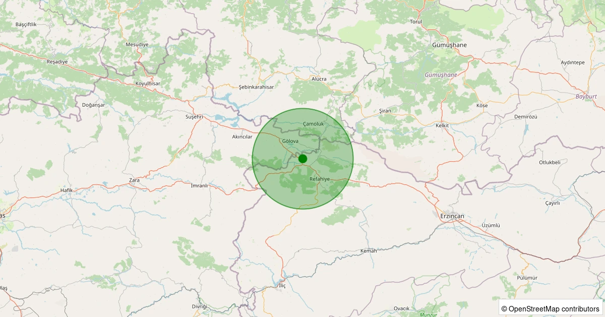 01 Aralık 2025 saat 10:30 - Refahiye - Kanlıtaş Köyü - 1.10ML depreminin harita gösterimi