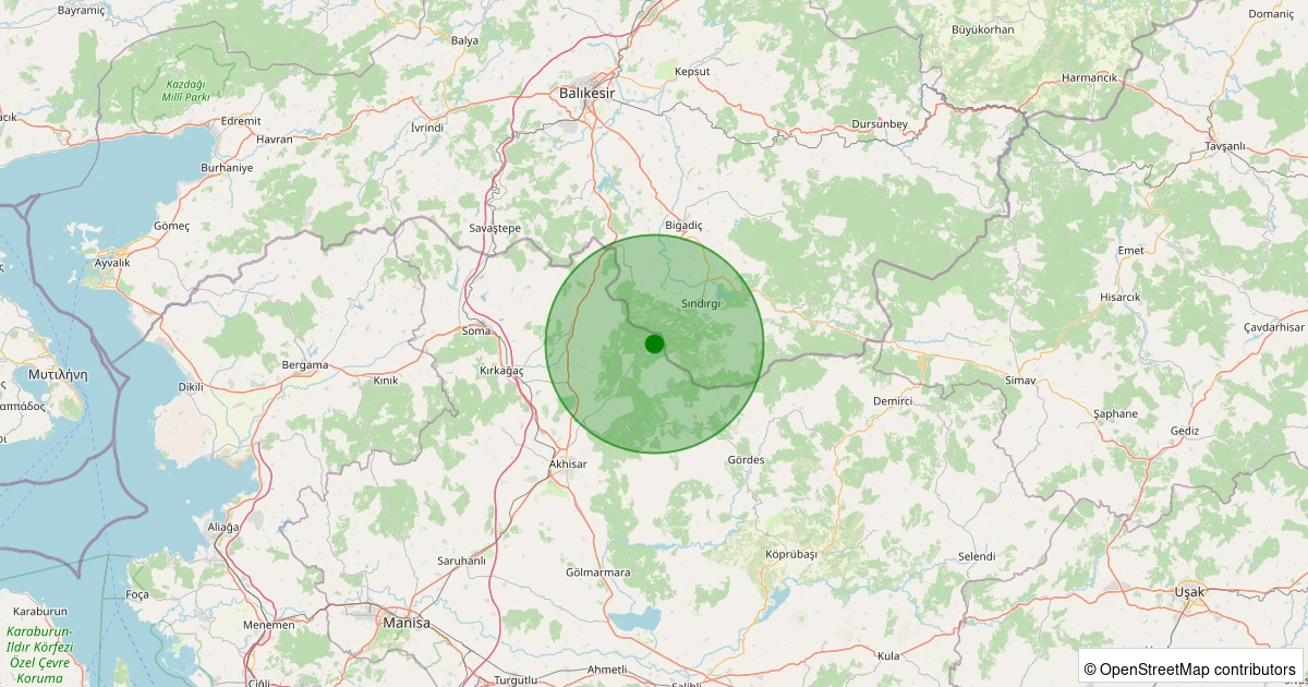 01 Aralık 2025 saat 11:45 - Sındırgı - Kertil - 2.00ml depreminin harita gösterimi
