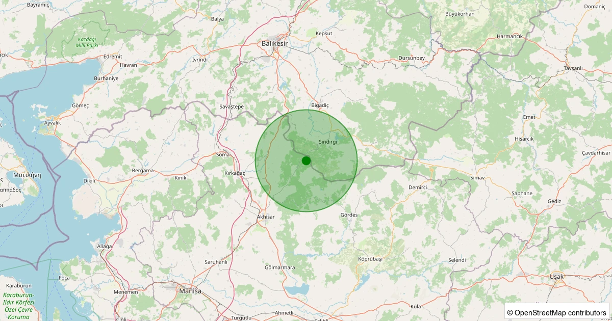 01 Aralık 2025 saat 11:45 - Akhisar - 2.10ml depreminin harita gösterimi
