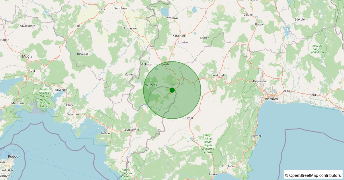 01 Aralık 2025 saat 11:36 - Korkuteli - Küçüklü Köyü - 2.90ML depreminin harita gösterimi