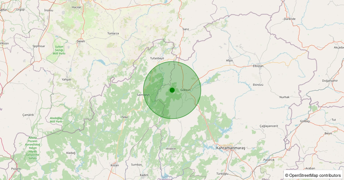 01 Aralık 2025 saat 12:01 - Göksun - 1.90ML depreminin harita gösterimi