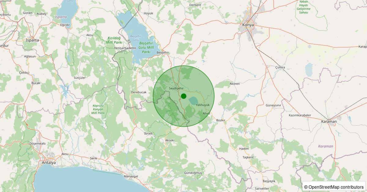 01 Aralık 2025 saat 12:34 - Seydişehir - Gölyüzü - 1.30ml depreminin harita gösterimi