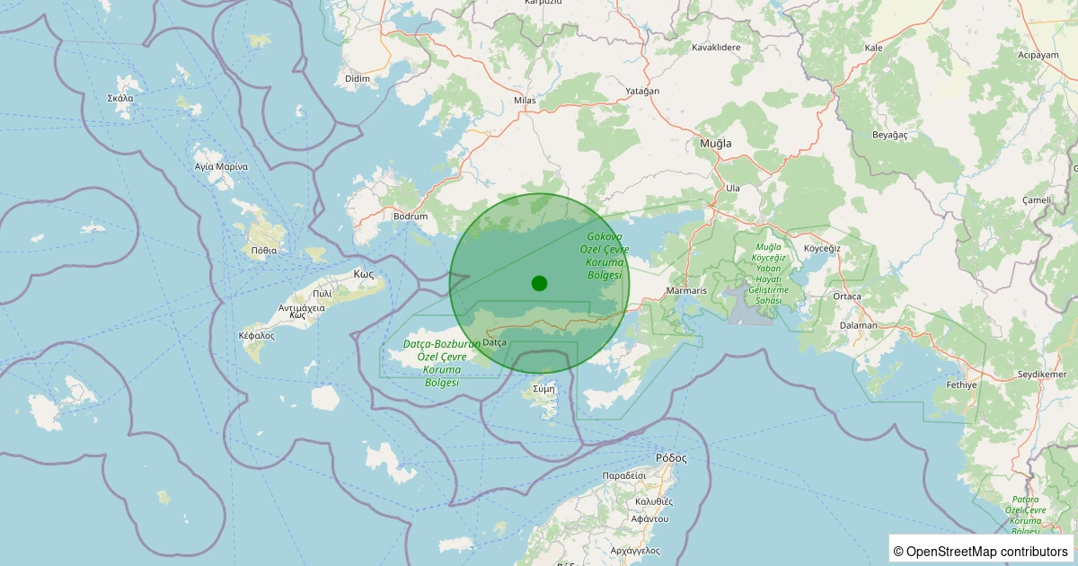 01 Aralık 2025 saat 12:58 - Ege Denizi - Gökova Körfezi - [10.31 km] Datça (Muğla) - 1.90ML depreminin harita gösterimi